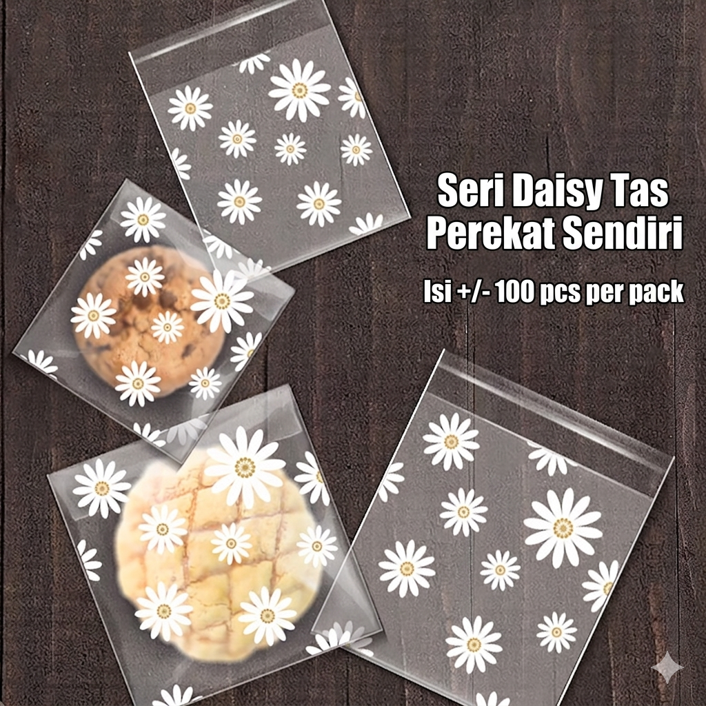 100 Pcs Plastik OPP Packaging Snack Daisy Doff Cookies Aneka Ukuran Plastik OPP Motif Doff Motif