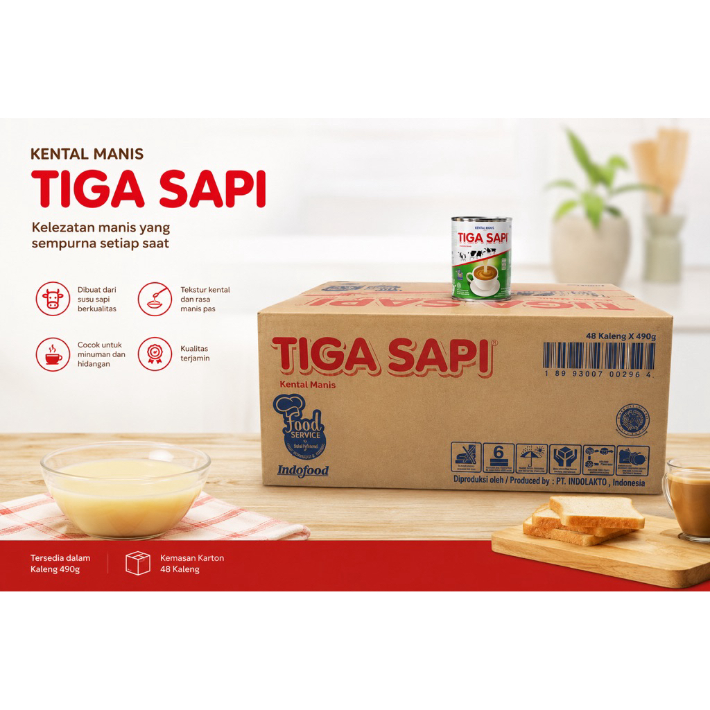 Susu Kental Manis Tiga Sapi 1 dos isi 48 x 490 Gram