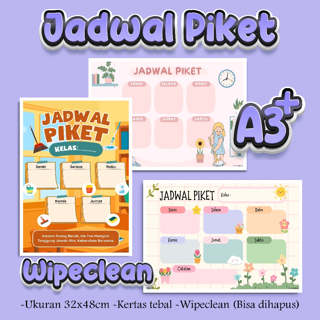 Poster Jadwal Piket Kelas Wipeclean - Poster Piket Kelas Bisa di hapus
