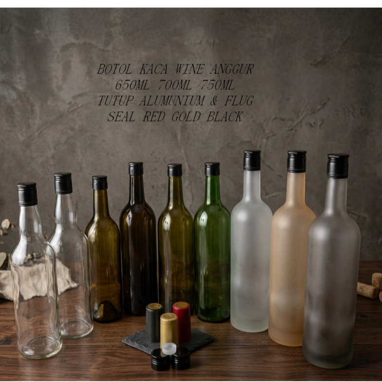 Botol kaca wine 750ml tutup alumunium botol kaca anggur 700ml