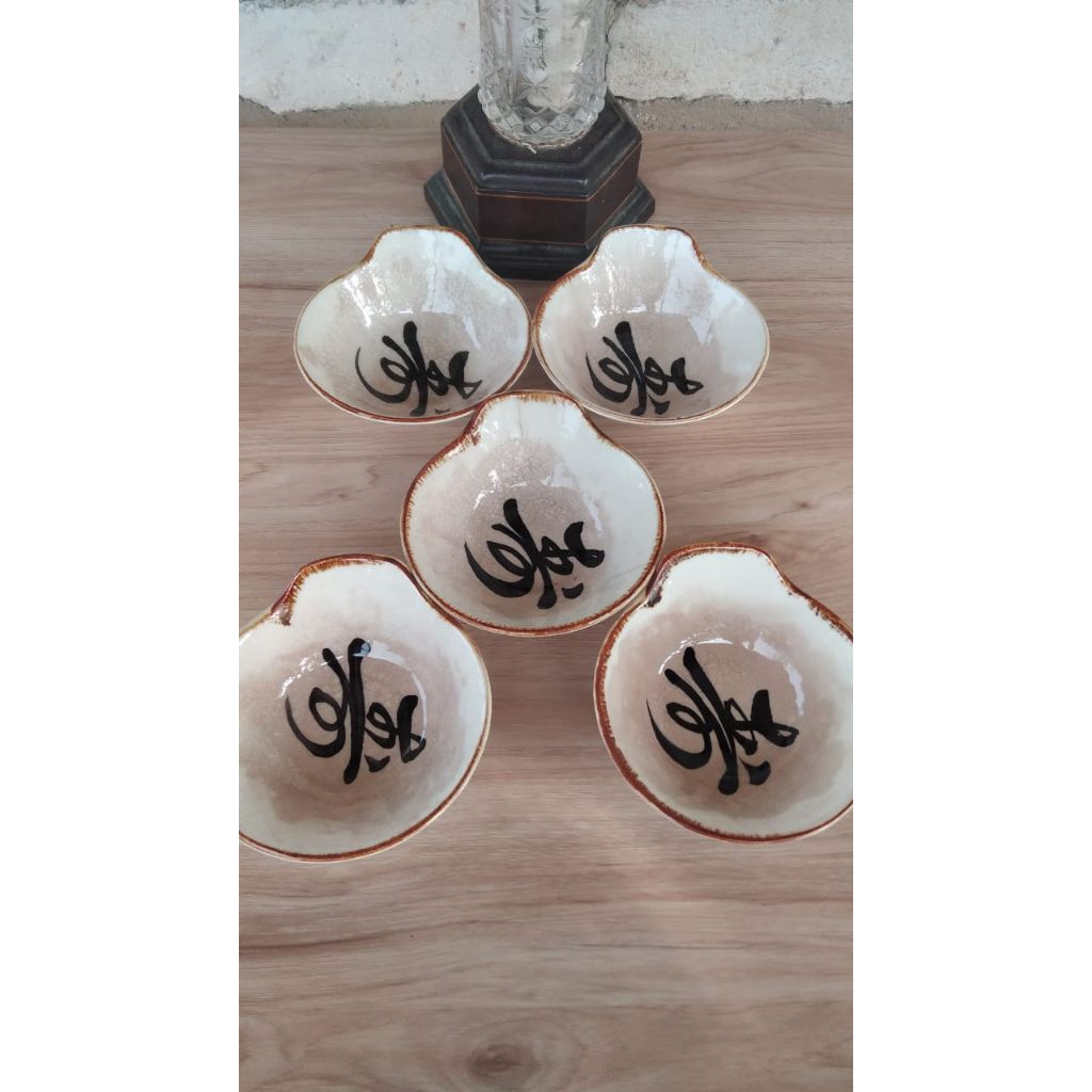 5 pcs mangkok keramik kaligrafi cina antik