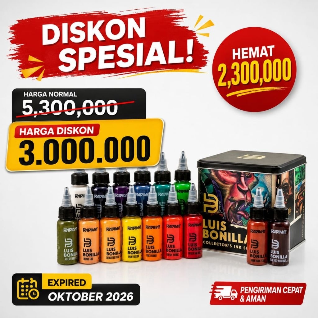 tinta tattoo RADIANT INK LUIS BONILA COLOR SET 15 WARNA 1oz  30 mili  100 ORIGINAL USA