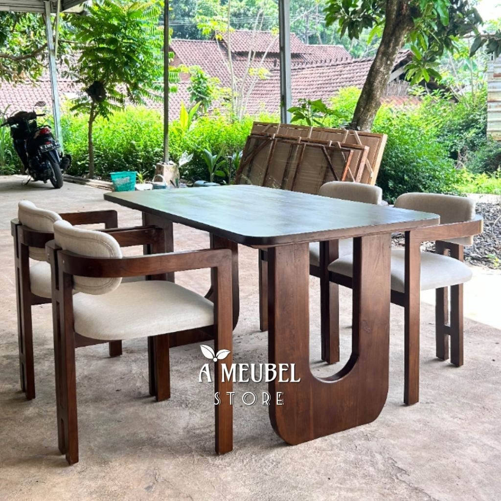 CUSTOM ORDER DINNING SET MINIMALIS TOP TABLE (150x80cm) TEBAL 3cm MEJA MAKAN OVAL KAKI U MODERN PROJ