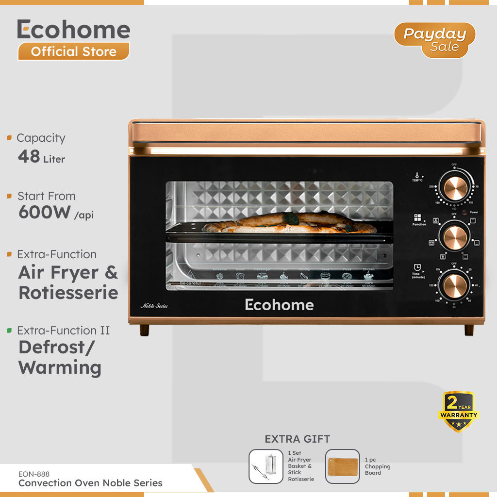 ECOHOME Oven Noble Series EON888 Big Capacity 48L with Air Fryer Rotisserie & Defrost Warm Function