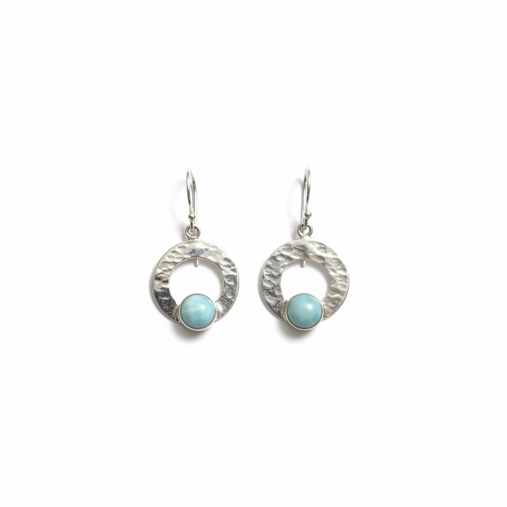 Anting Perak 925 dengan permata larimar asli (natural) | Earring silver 925 with natural larimar sto