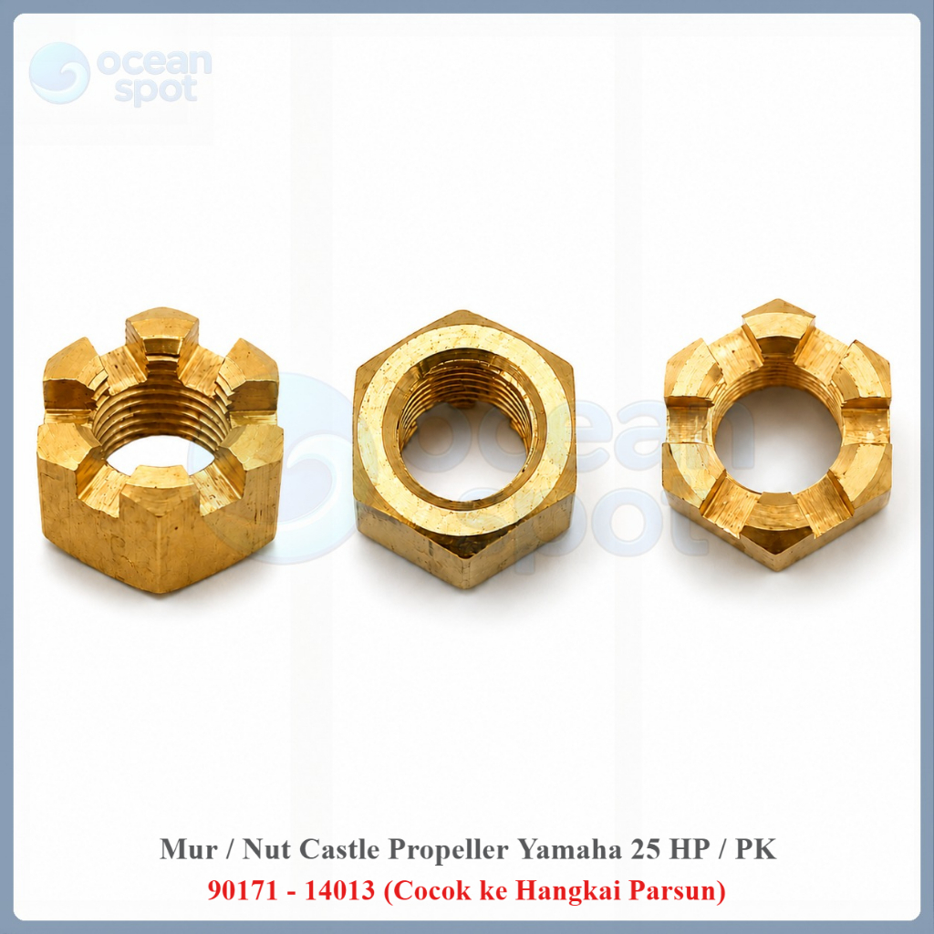 90171-14013 Mur / Nut Castle Propeller Yamaha 25 HP / PK (Cocok ke Hangkai Parsun)