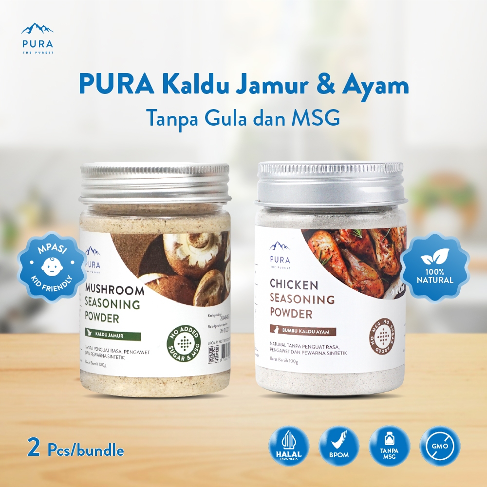Pura Kaldu Asli | 2 Bumbu Kaldu Ayam Kampung , Sapi, Jamur & Salmon (100gr) - Kaldu Mpasi - BB Boost
