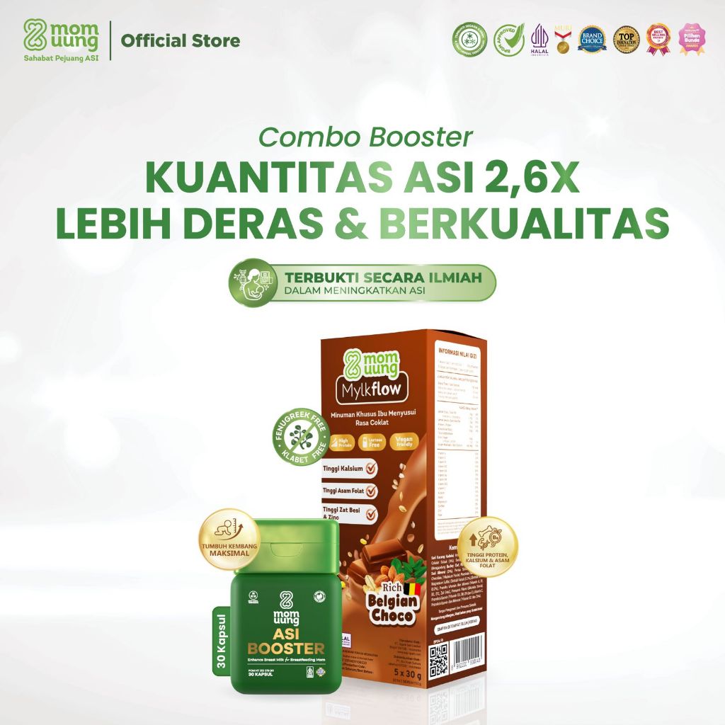Mom Uung Paket ASI 2,6x ASI Lebih Deras - ASI Booster 30 Kapsul - 60 Kapsul + Susu Mylkflow 5 Sachet