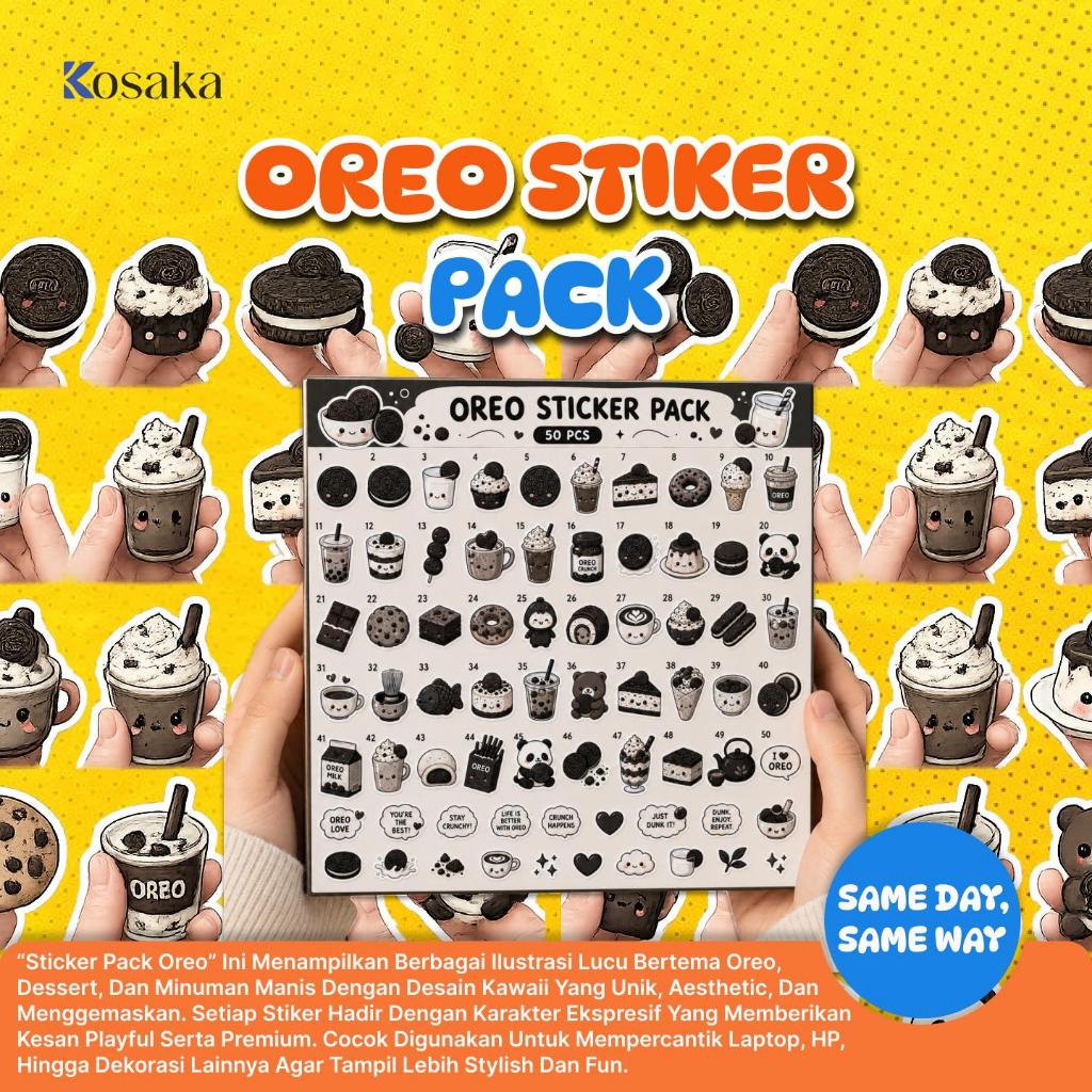 50+ PCS Oreo Sticker Pack Kawaii Coffee Shop, Stiker Lucu Estetik Hitam, Putih Korean Style Waterpro