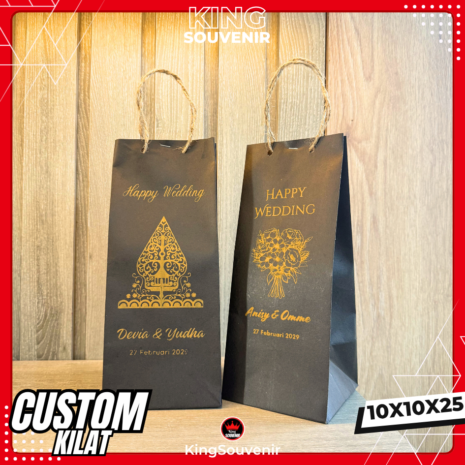 KingSouvenir917 Tas Kertas Paper Bag Hajatan Wedding Custom Nama Pengantin Design Estetik Ukuran 10x