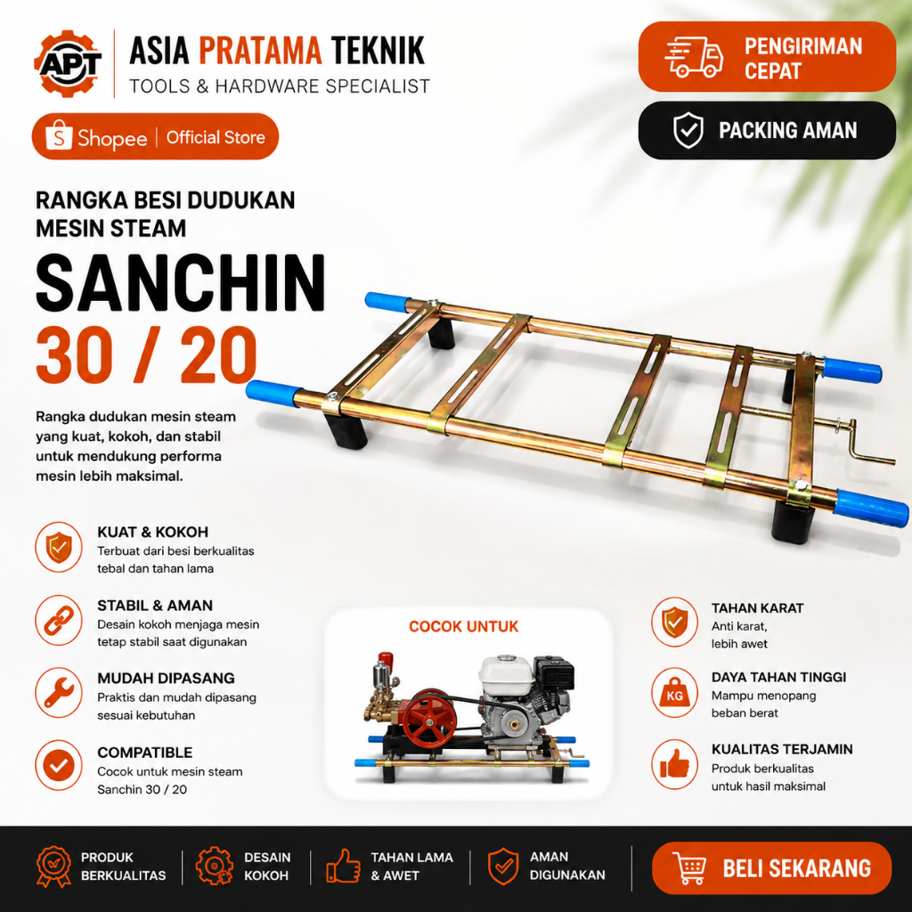 Power Rangka Dudukan Kaki Mesin Steam Engine Bensin Power Sprayer Sanchin - Setting Frame Besi / Doo