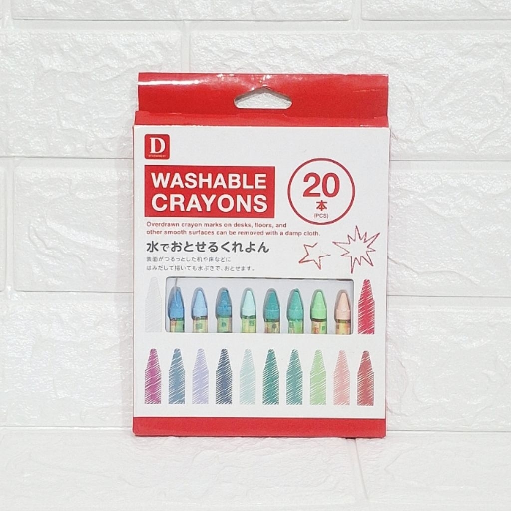 Daiso Washable Crayons / Krayon Aman untuk Balita (Bisa Dihapus) 20 pcs