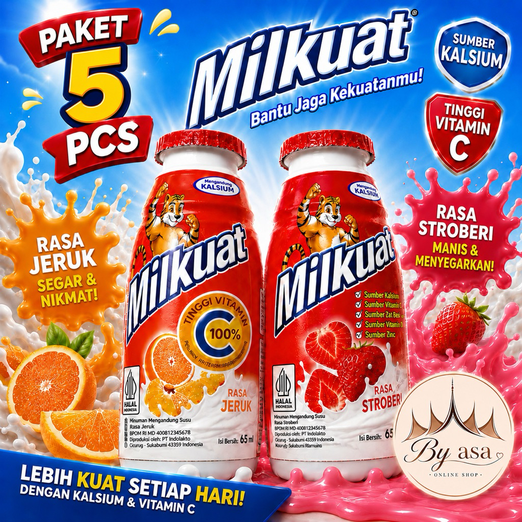 Paket 5 pcs milkuat botol -stroberi&jeruk