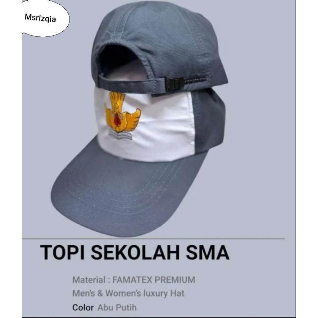 Topi SMA/ Bahan Drill/Belakang Rel/Bisa Costum Nama