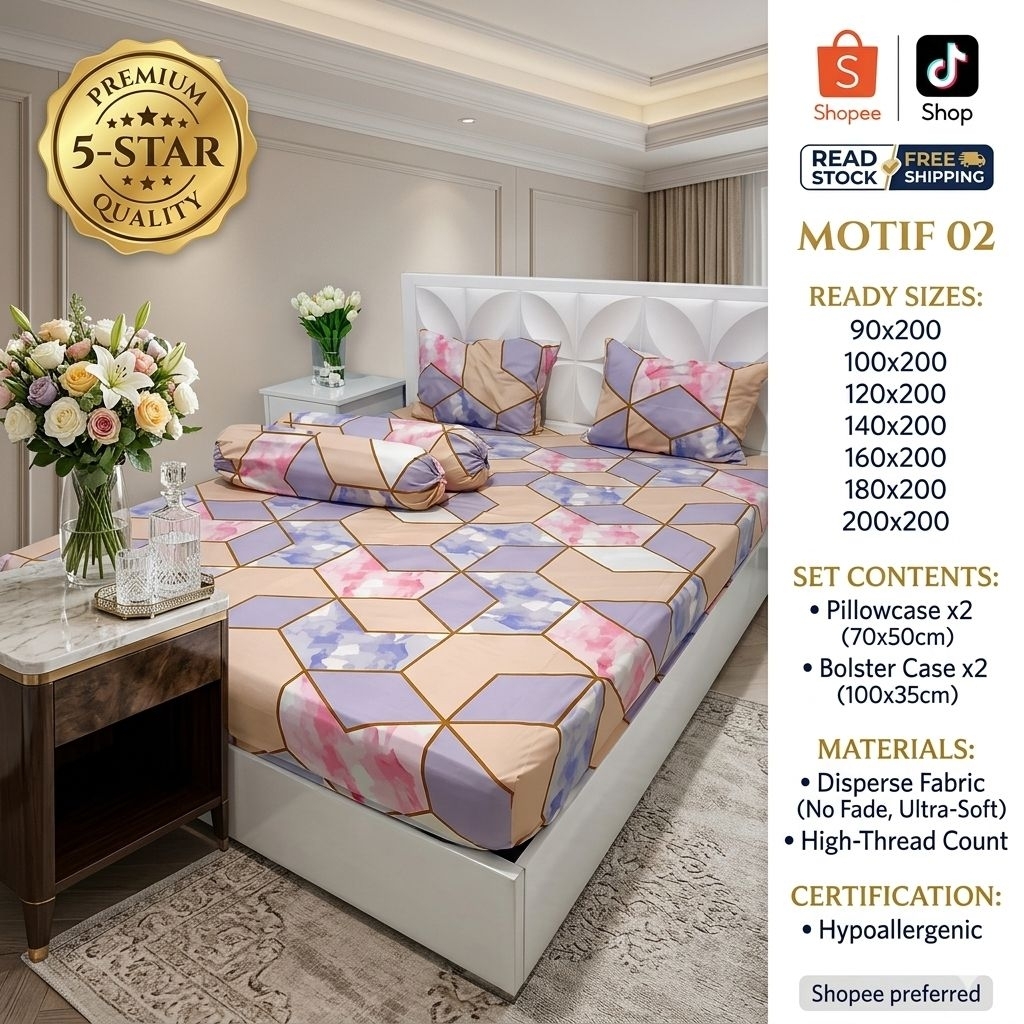 Sprei Kasur 160x200 Seprei Queen Size Free 2Sarung Bantal Guling Seprai Homemade Katun Motif Aesthet