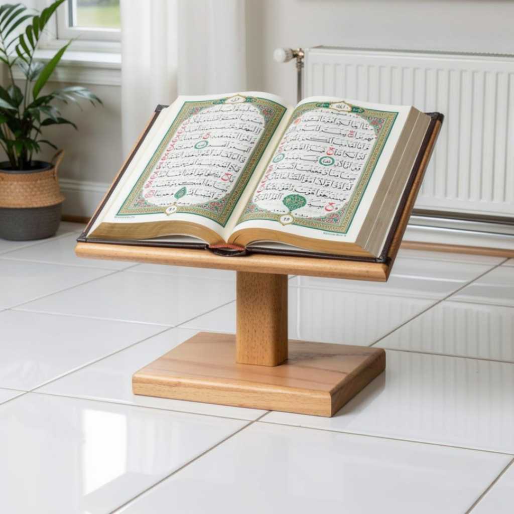 Meja Rekal Lipat Serbaguna - Rehal Kayu untuk Baca Alquran, Stand Laptop, Meja Kerja Portable