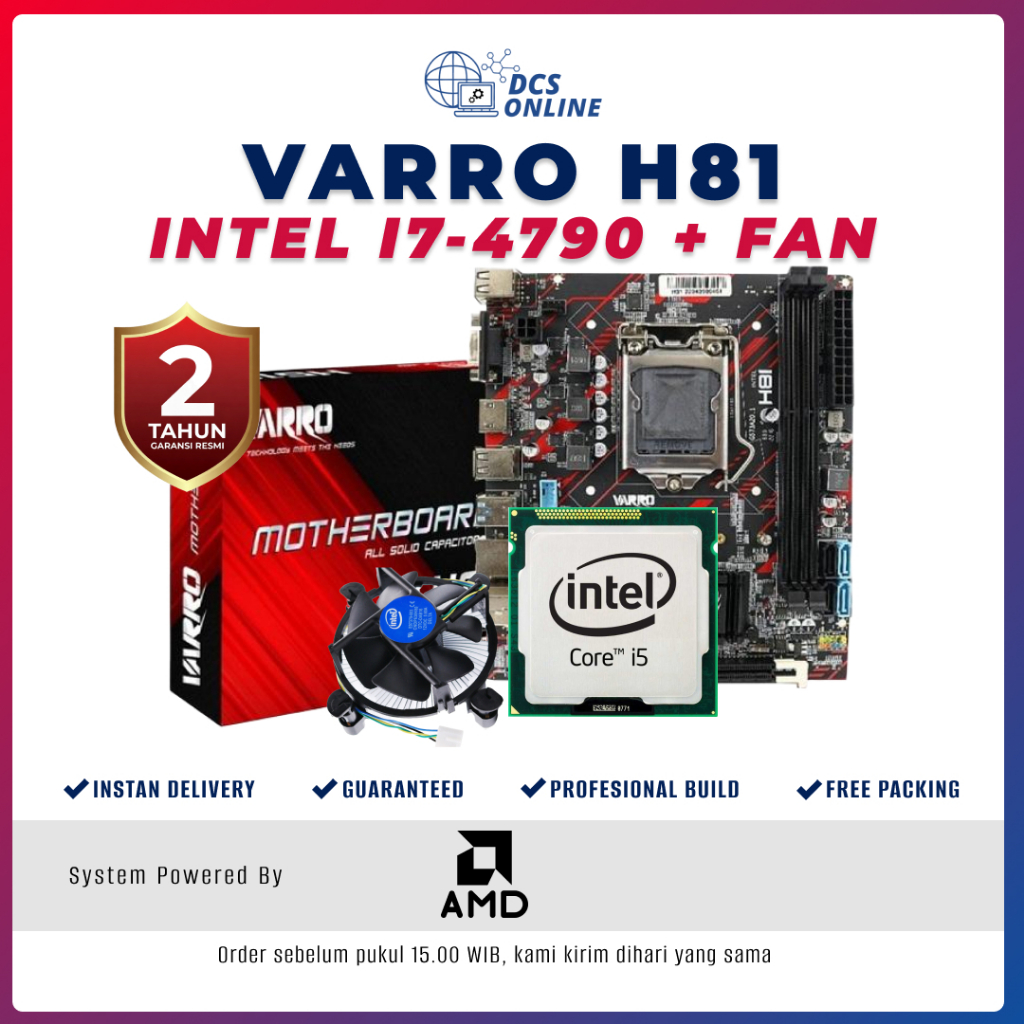 PAKET MOBO MOTHERBOARD VARRO H81 INTEL I7 4790 + FAN PROCESSOR