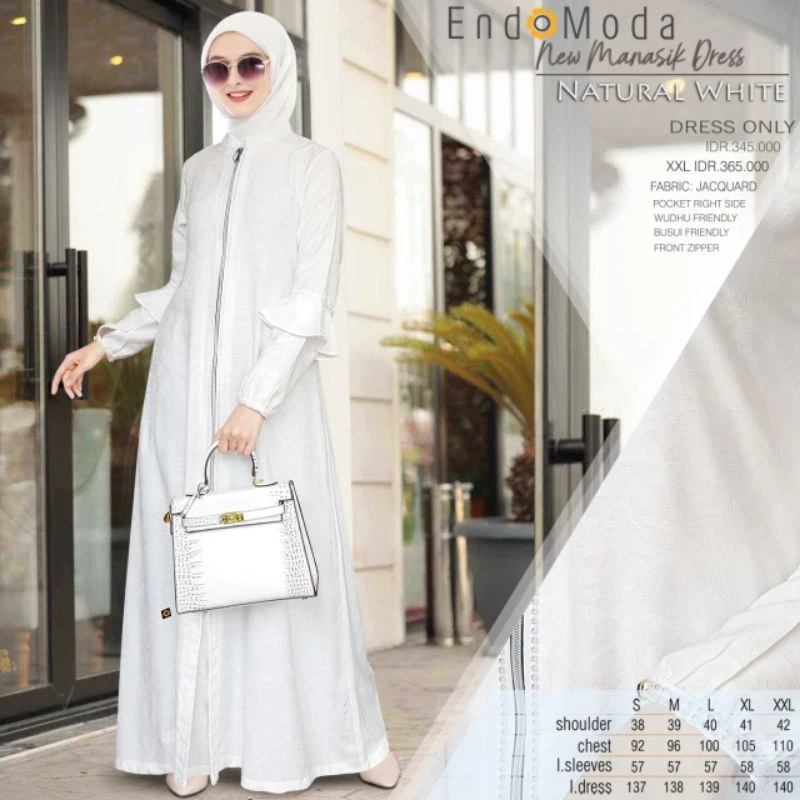 Gamis Manasik Endomoda Katun Jacquard Putih