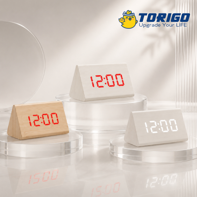 Wooden Clock LED Digital Alarm Clock Sensor Suara & Temperatur