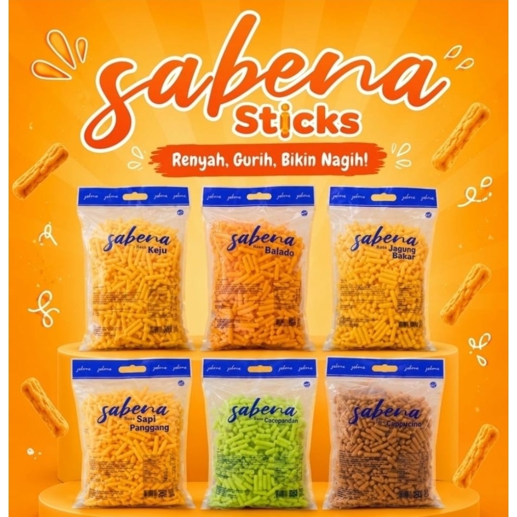 SABENA STIK 340g | Snack Stik Renyah Aneka Rasa – Balado, Keju, Sapi, Jagung, Cappucino, Cocopandan