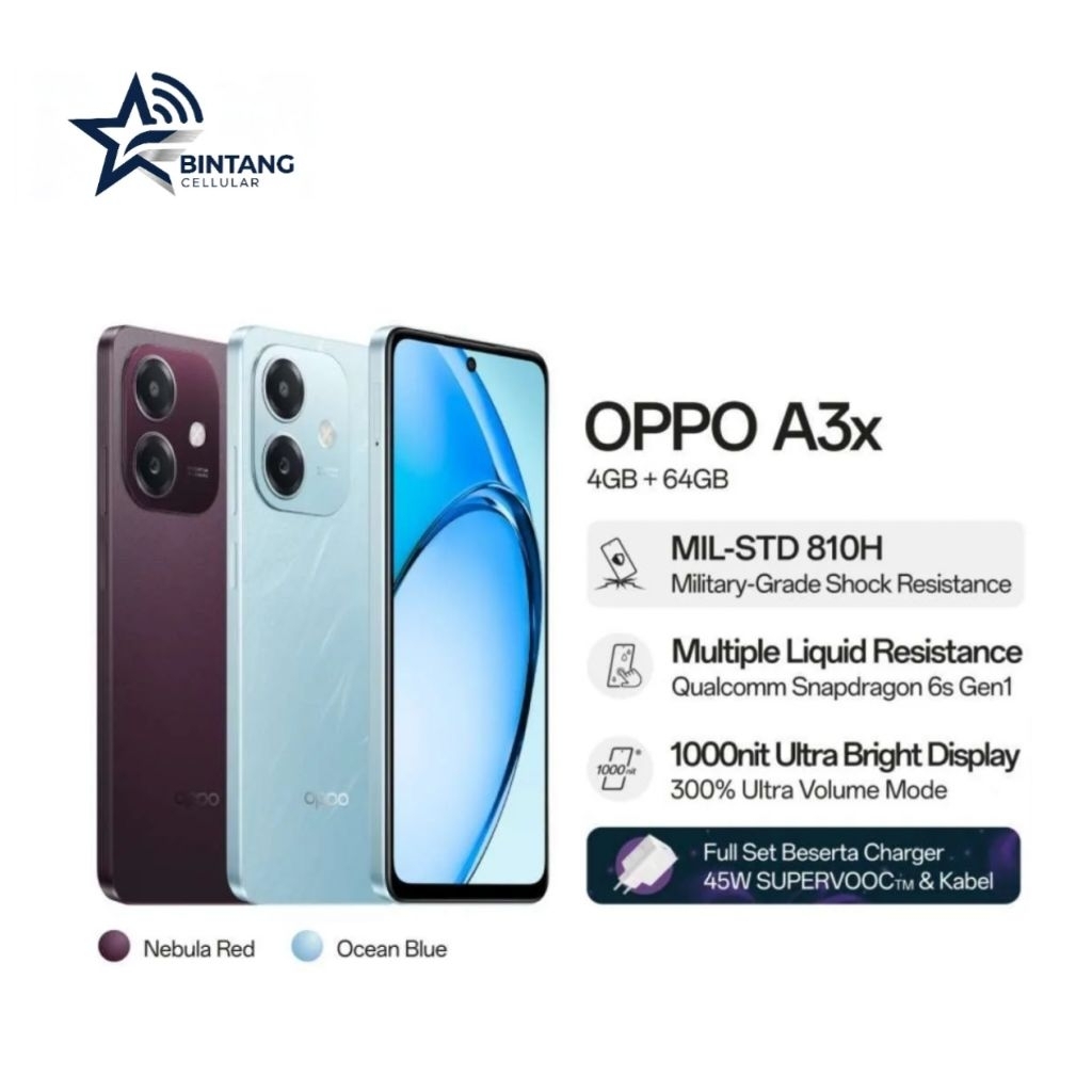 HP OPPO A3x 4/64 GB - HP OPPO A3x RAM 4GB INTERNAL 64GB GARANSI RESMI