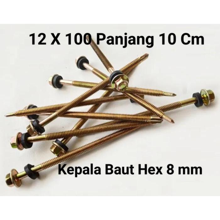 SAB 1 PCS / 1 Buah -  100mm Baut Sekrup Roofing / Baut Sekrup Baja Ringan Kuning 100 mm / 10cm *MURA