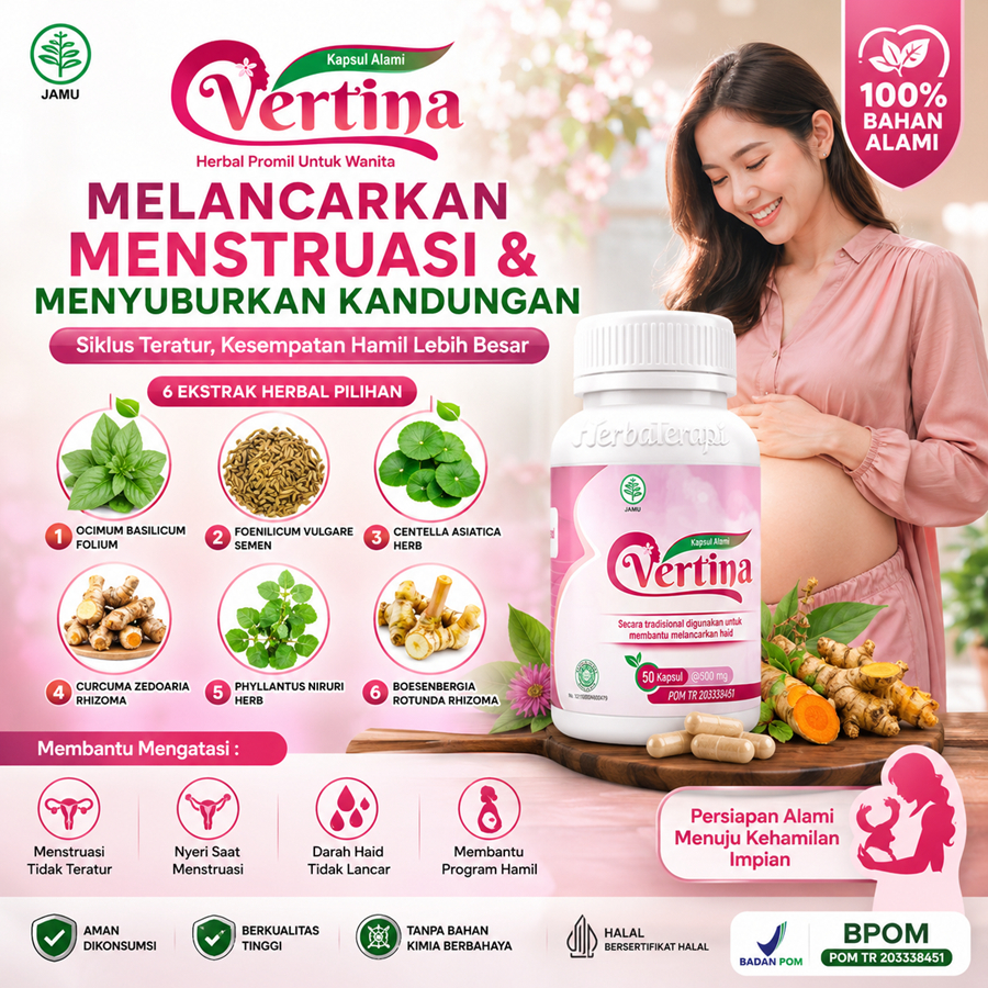 Vertina Obat herbal Telat Dateng Bulan melancarkan Haid Menstruasi PCOS penyubur kandungan