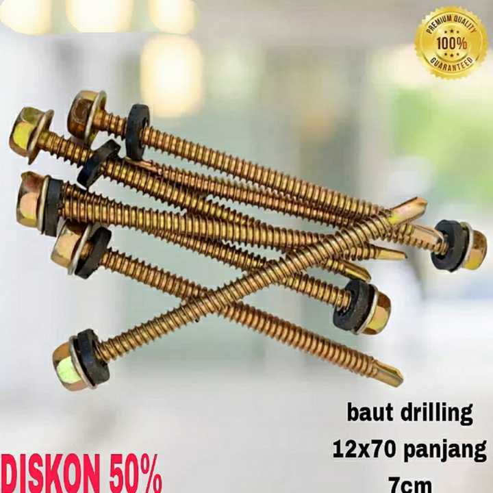 SAB 1 PCS / 1 Buah -  70mm Baut Sekrup Roofing / Baut Sekrup Baja Ringan Kuning 70 mm / 7cm *MURAH s