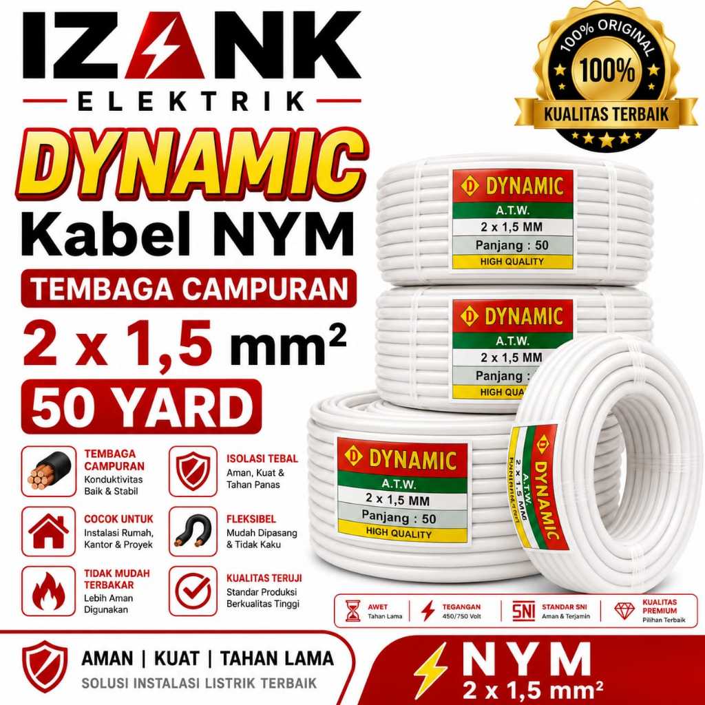 Kabel Listrik Kawat NYM 2 x 1.5 3 x 1.5 2x1.5 mm² 3x1.5 mm² 50 Meter - Kabel Tembaga Tunggal