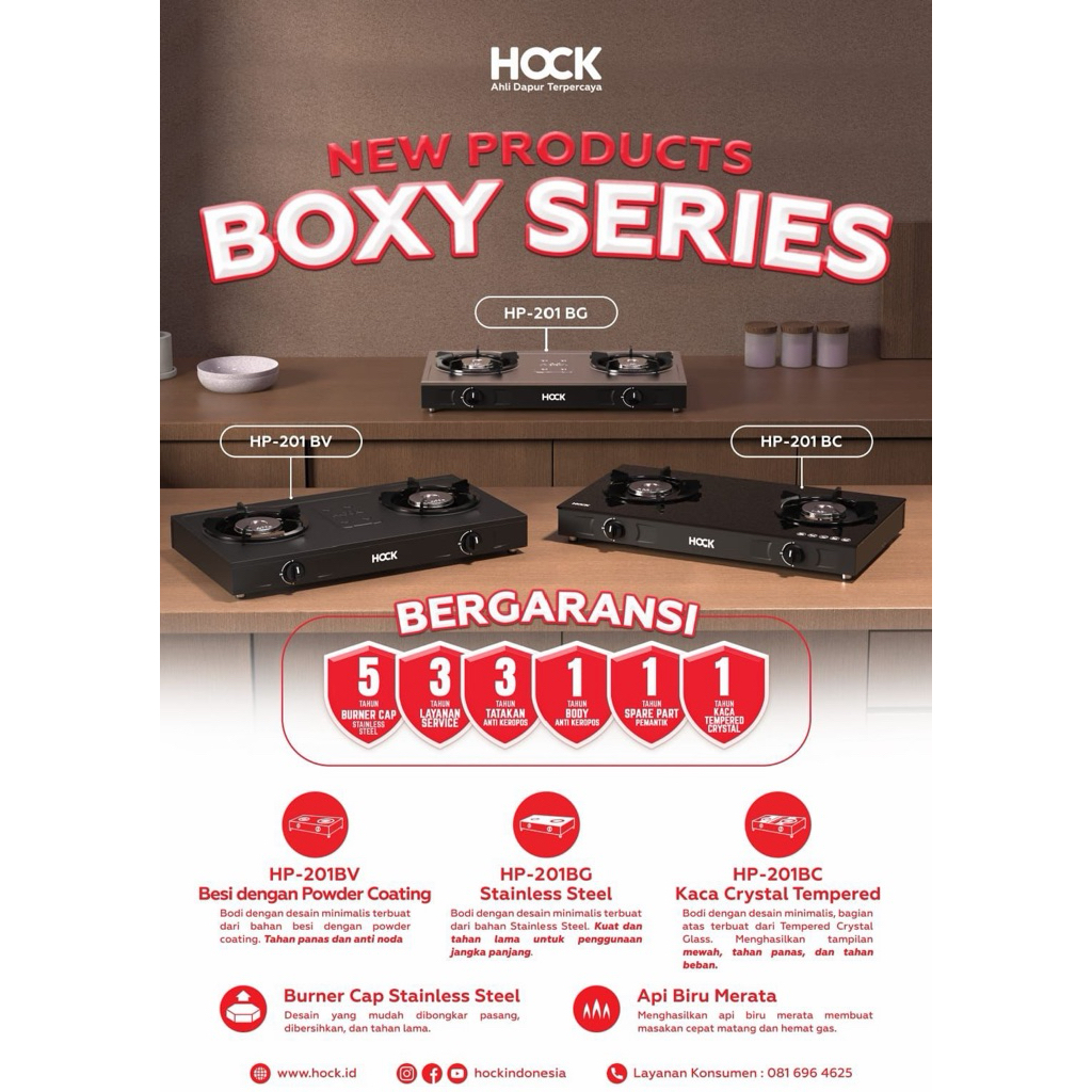 HOCK Kompor 2 Mata | Kompor 2 Tungku | Kompor Rumah Tangga : Tipe = BoXy Series