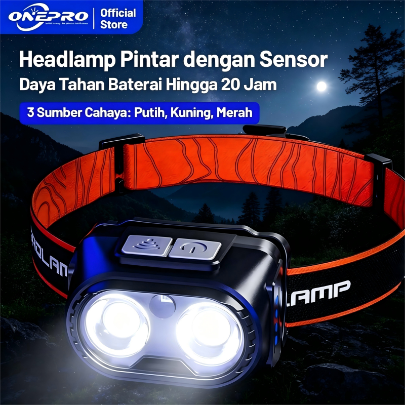 ONEPRO TX30  Senter Kepala /Lampu Senter Kepala/Baterai 2000mAh 20W Senter Super Terang Putih & Kuni