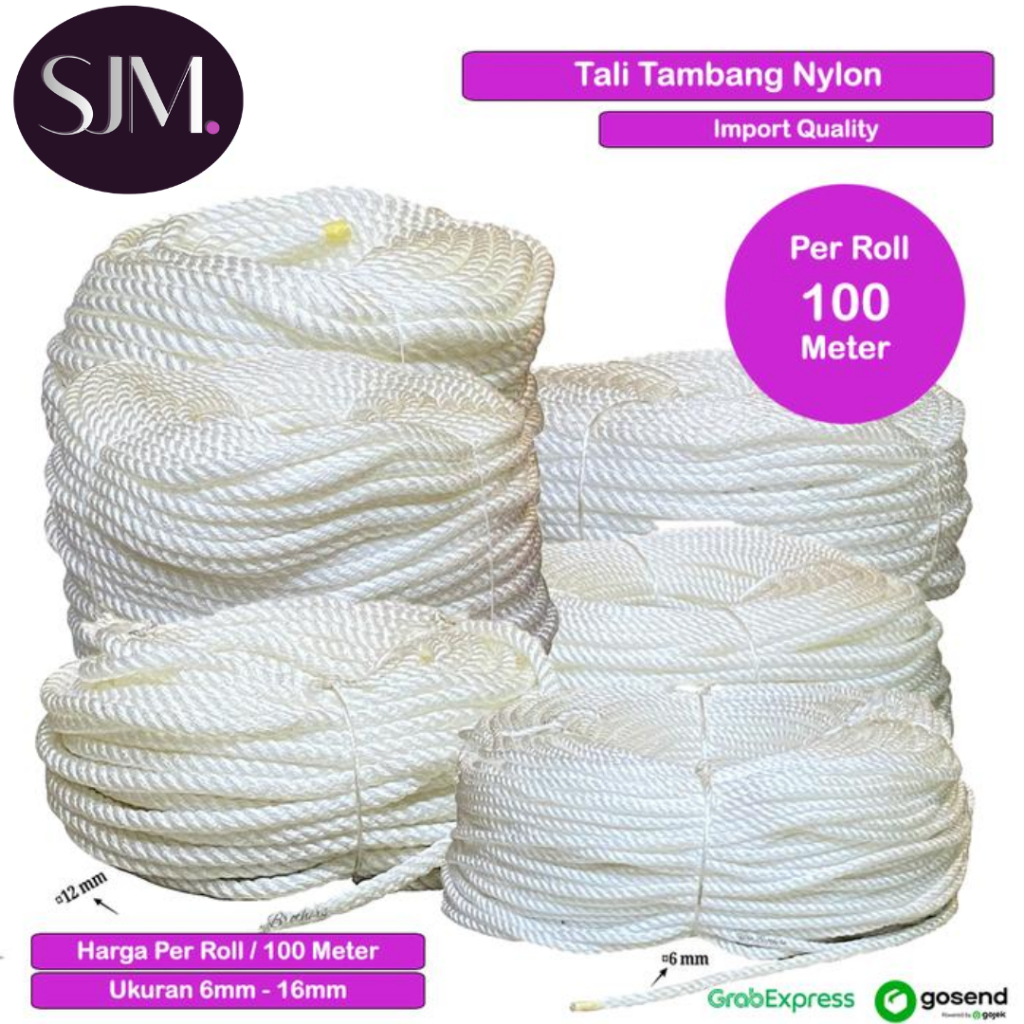 Tali Tambang Nylon 18 mm - 24mm Roll Tali Tambang Nilon Kecil Sedang Besar Putih Per Roll Gulungan M