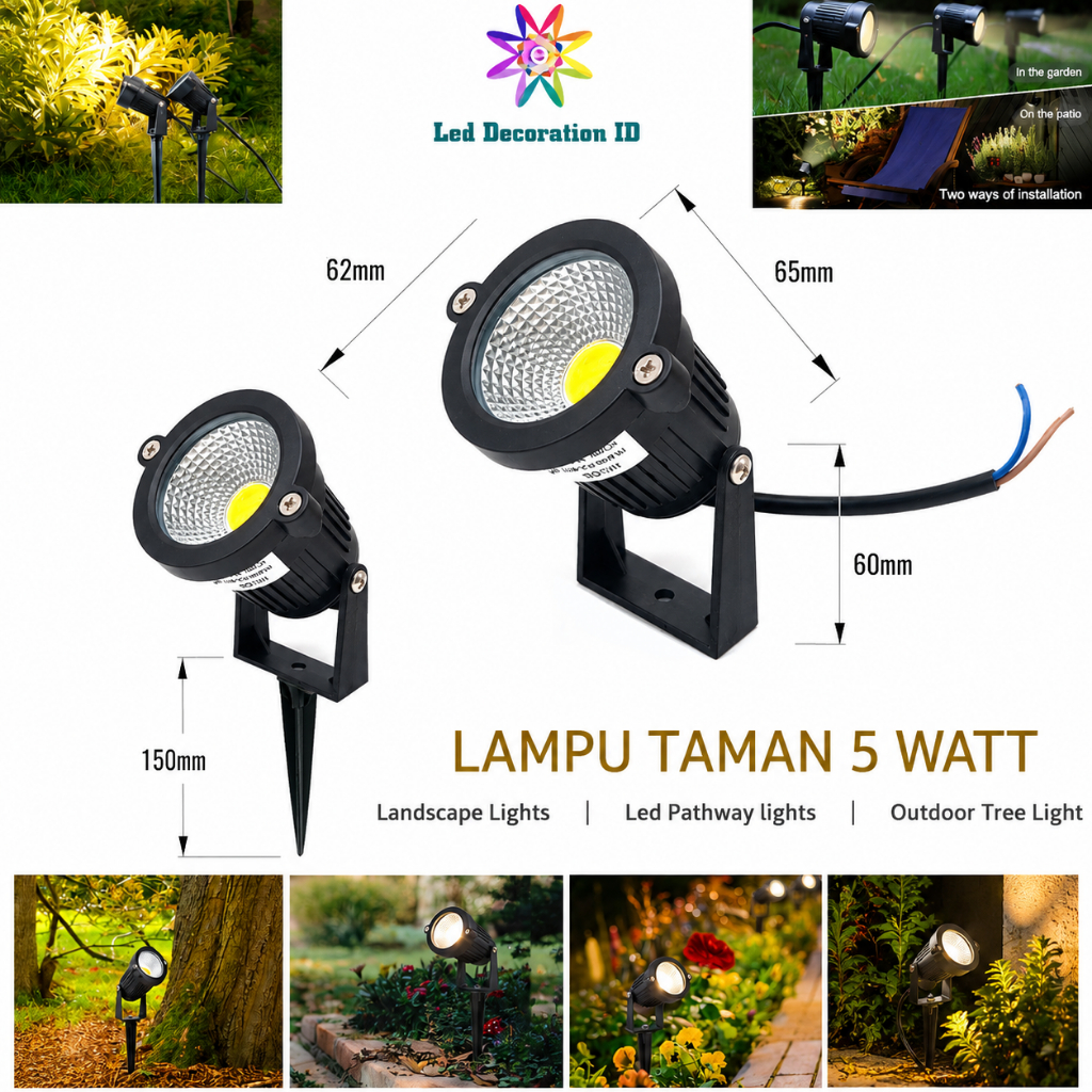 Lampu Taman LED COB Bulat 5 Watt 220V Outdoor