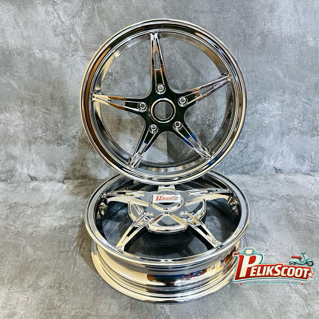 Velg Chrome CNC Model P145, Vespa Sprint Primavera GTS LX S LXV, Velg Vespa Matic, Velg Nonbrand, Ve