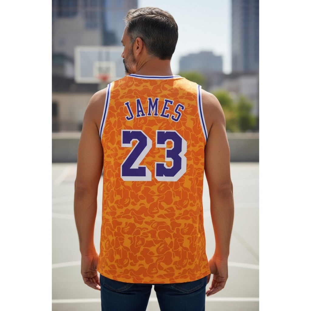 JERSEY BASKET PREMIUM IMPORT BAPE x LAKERS 23 LEBRON JAMES KUNING