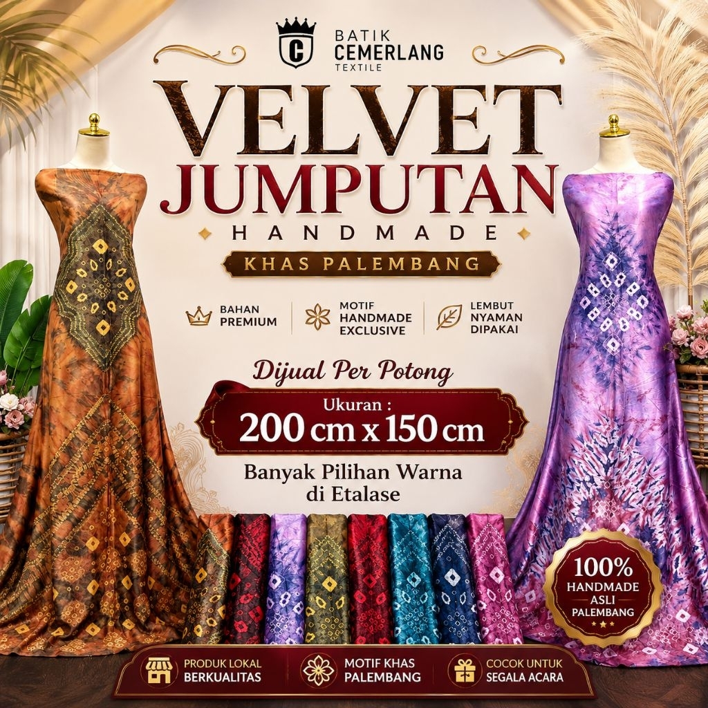 Bahan Kain Jumputan Satin Saten Silk Velvet Premium Handmade Khas Palembang
