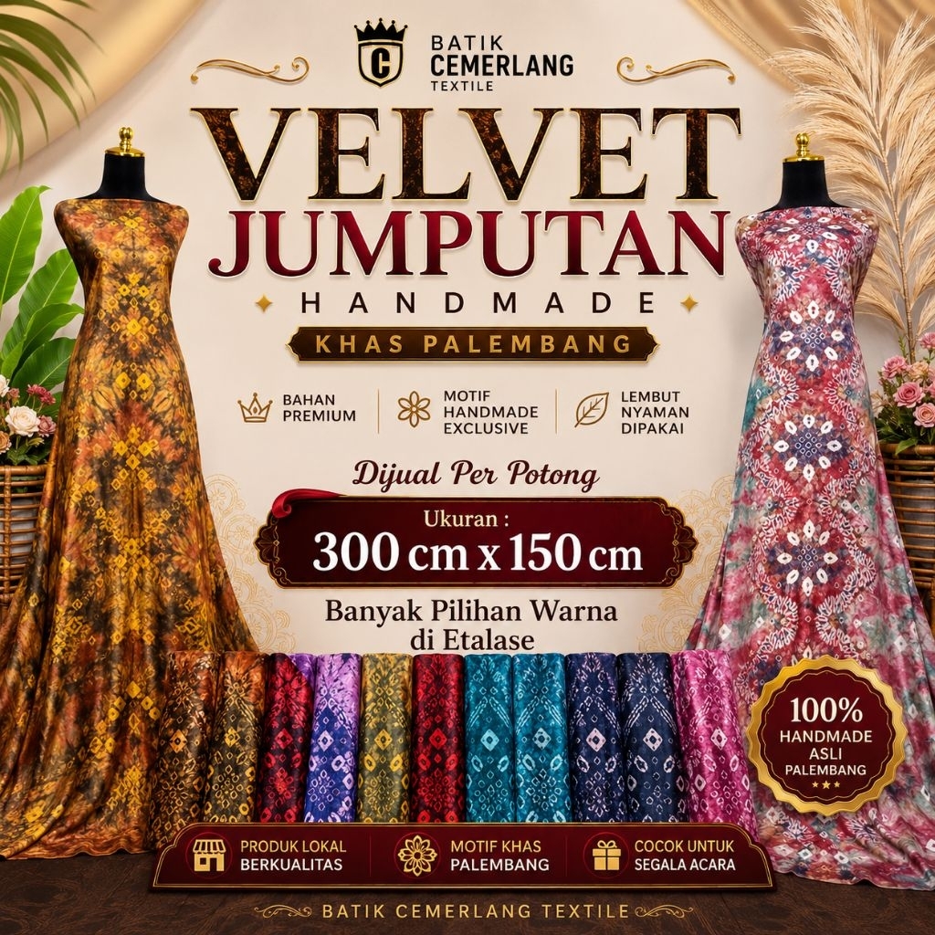 Bahan Kain Jumputan Satin Saten Silk Velvet Premium Handmade Khas Palembang