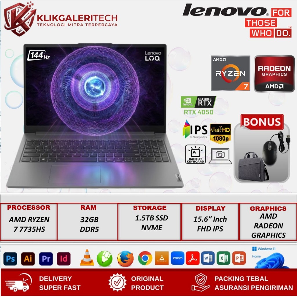 LENOVO LOQ ESSENTIAL 15ARP10E Ryzen 7 7735HS RTX4050 1TB SSD 32GB IPS 100%sRGB 144Hz Win11