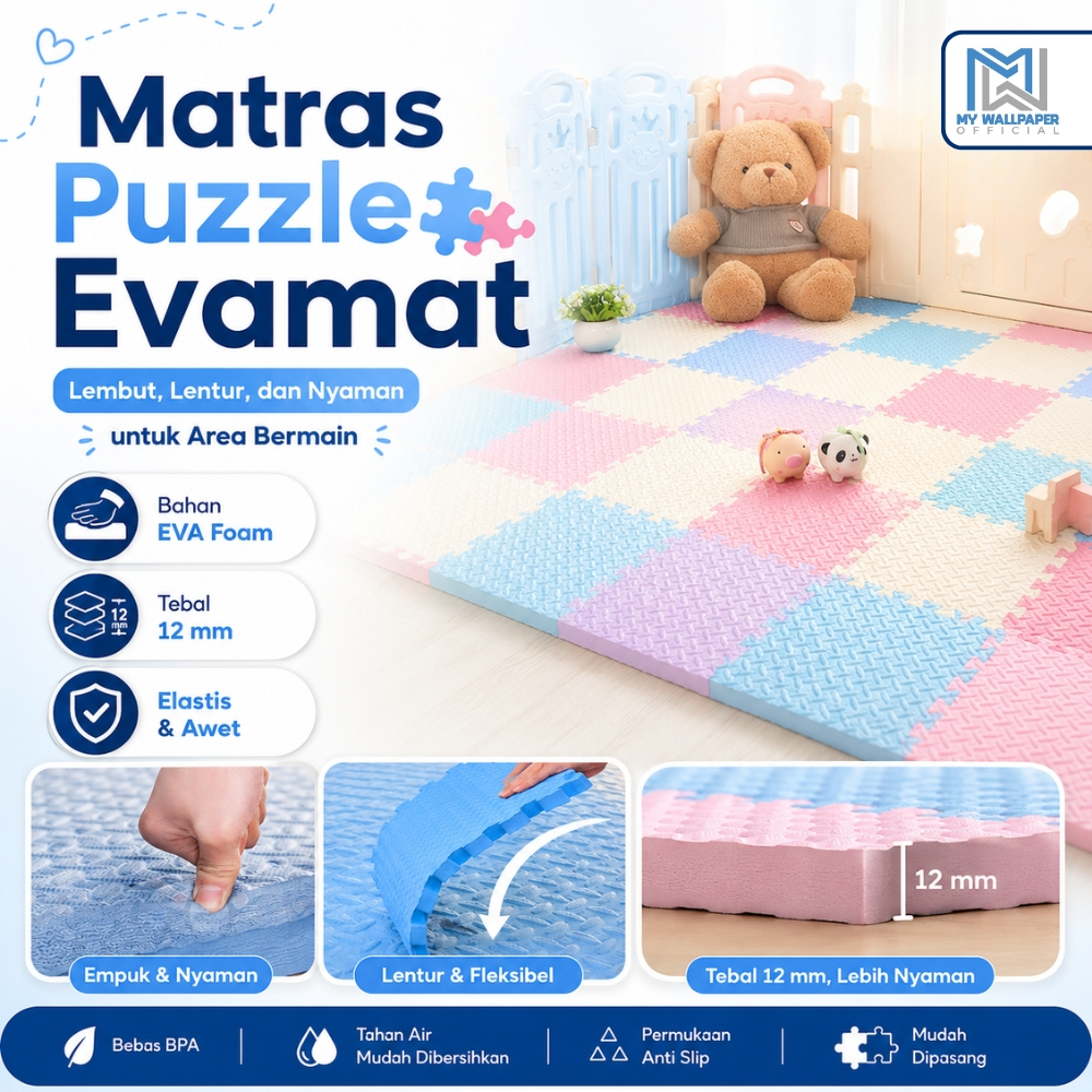 Karpet Matras Puzzle Lantai Evamat Busa Karpet Puzzle Playmat Bayi Empuk Soft Anti Slip