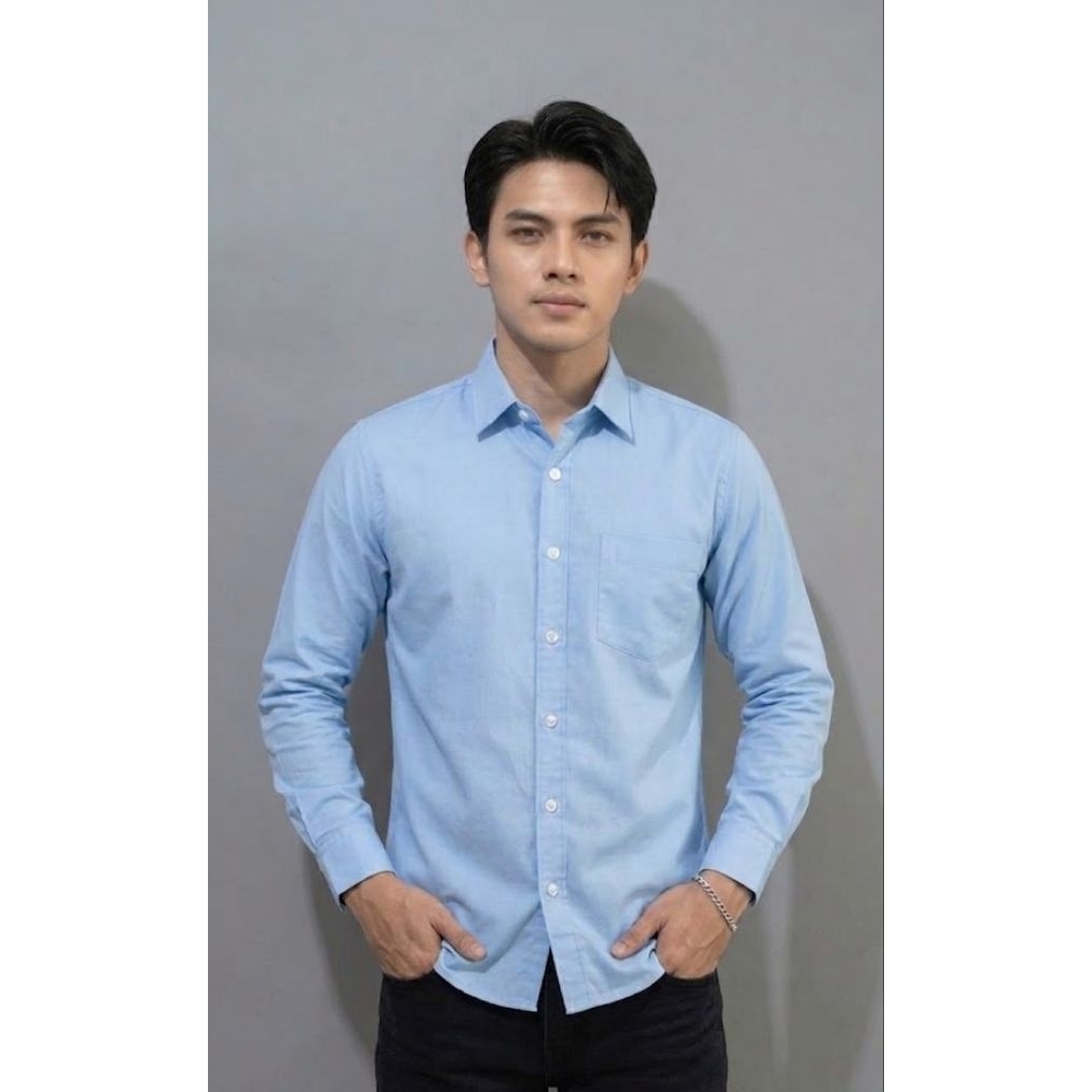 Kemeja Polos oxygen Soft blue Lengan Panjang  Katun twill lembut