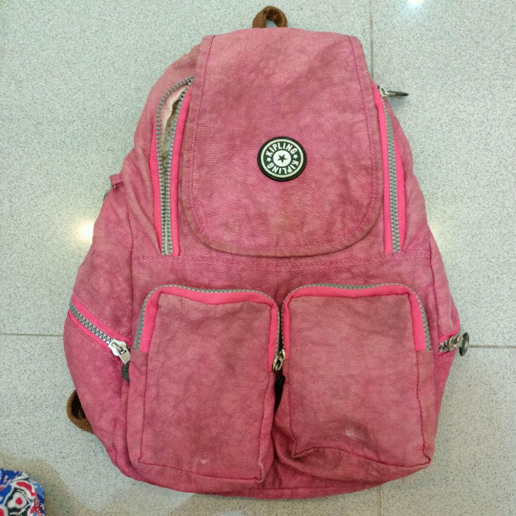 Tas ransel kipling sedang backpack fashion anak cewek remaja jalan kerja sekolah TK PAUD PINK TUA FU