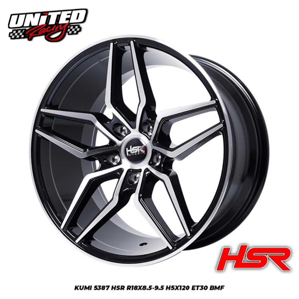 Velg Mobil HSR KUMI R18 Pcd 5x120 Untuk BMW F30 E46 Ring 18 Black Polish Ring 18