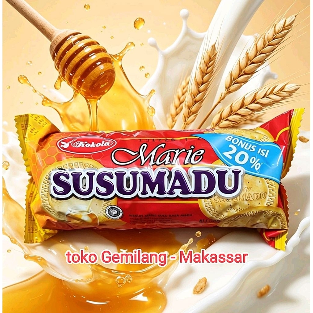 Kokola Biskuit Marie Susu Madu 100g + 20g, camilan biskuit garing, lembut dan enak