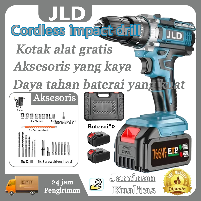 JLD 766V/388V Mesin bor 10mm bor listrik murah bor tangan baterai besi tembok Beton kayu Cordless Dr
