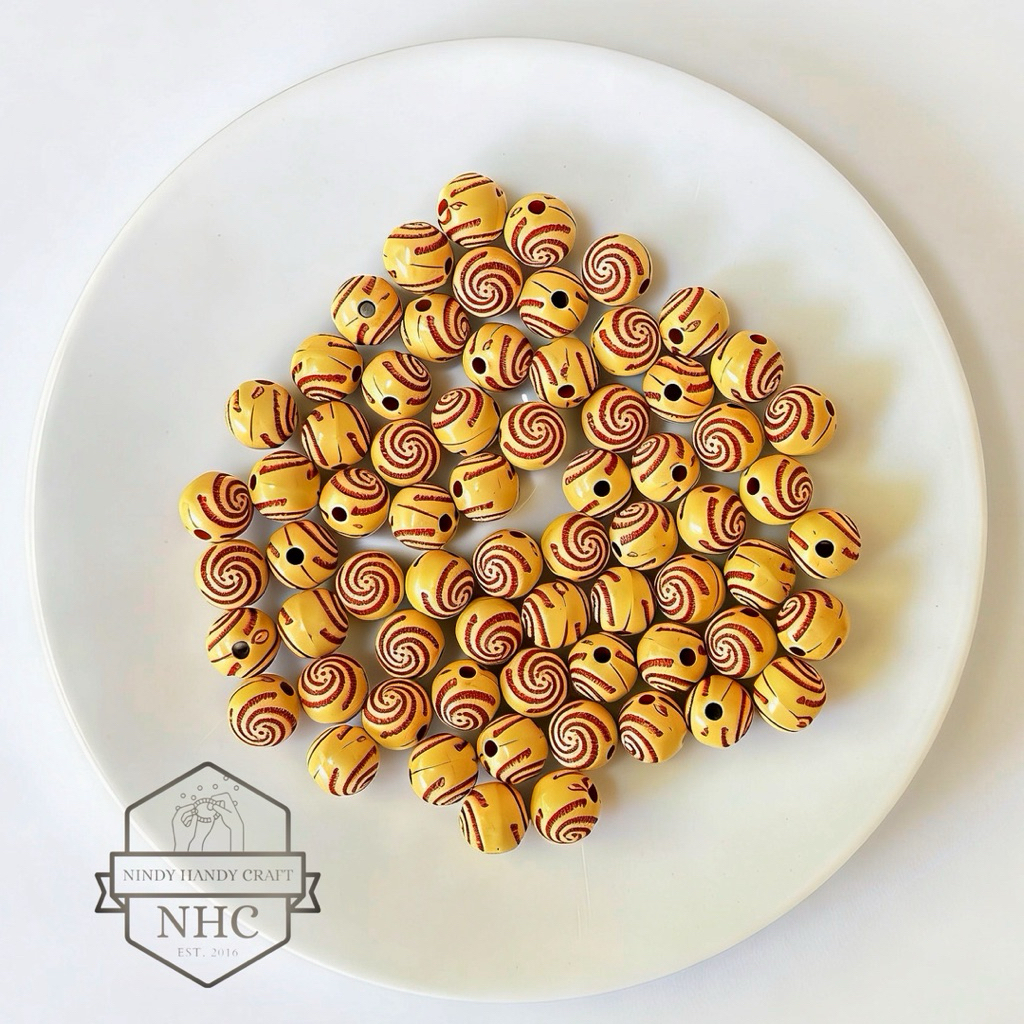 22gram Manik Kayu Corak Spiral 8mm - Manik Macrame Kayu – Monte Kayu Macrame