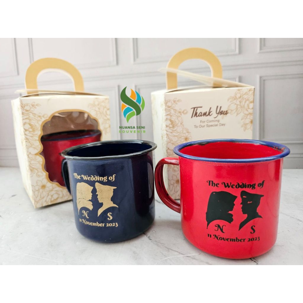 Gelas Mug Kaleng Cangkir Enamel 7CM Warna Gelap Cangkir Jadul Mug Enamel Sablon Custom