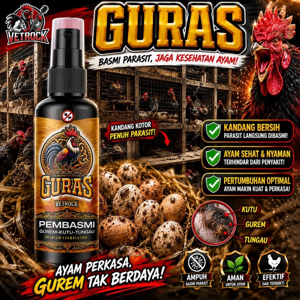 GURAS 100ML - Obat semprot Gurem ayam burung kutu jamur unggas bebek Gimca