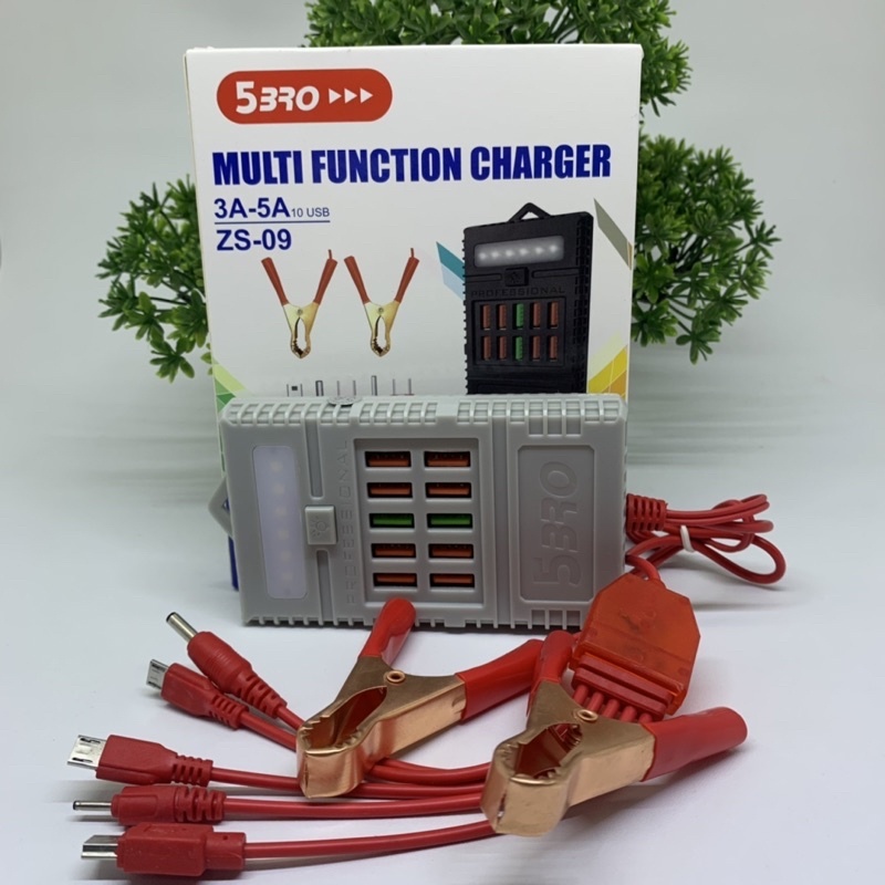 Charger Aki 5Bro 10 USB+LED ZS-09 Multifungsi