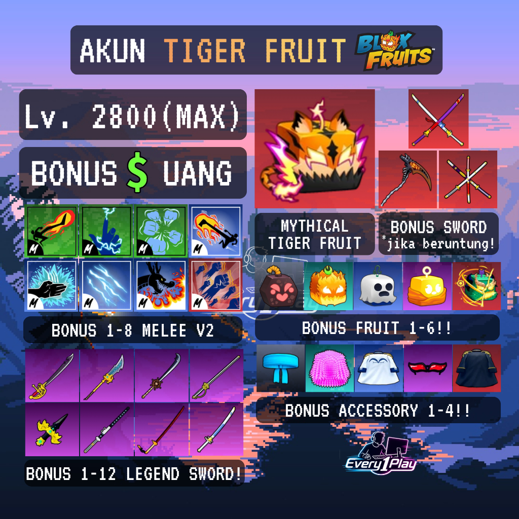 Akun Blox Fruit TIGER Level Max - Akun Blox Fruit Roblox