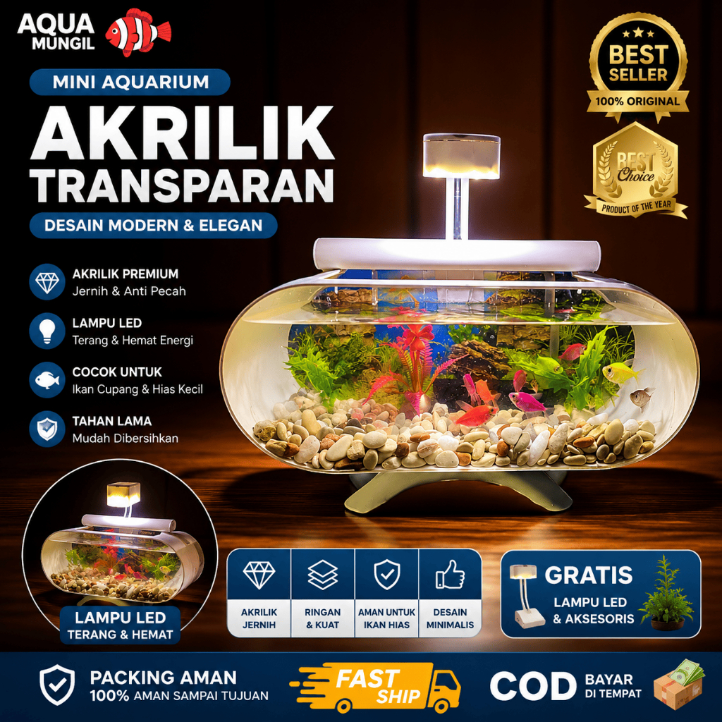 Aquarium Mini Fullset Dengan Air Terjun/Aquarium Mini/Aquarium Akrillik/Aquarium Minimalis Fullset